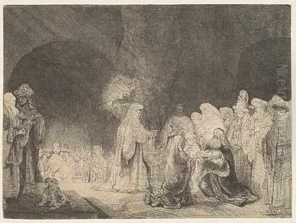 The Presentation In The Temple: Oblong Print Oil Painting by Rembrandt Van Rijn