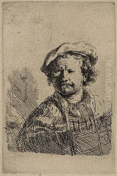 Self Portrait In A Flat Cap And Embroidered Dress Oil Painting by Rembrandt Van Rijn