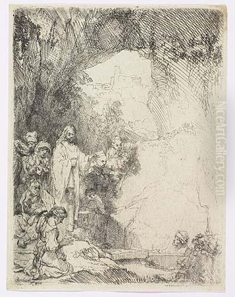 The Raising Of Lazarus: Small Plate Oil Painting by Rembrandt Van Rijn