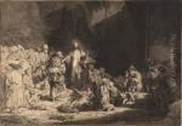 Christ Preaching (the Hundred Guilder Print) Oil Painting by Rembrandt Van Rijn