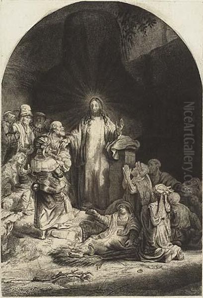 Christ Preaching (the Hundred Guilder Print) Oil Painting by Rembrandt Van Rijn