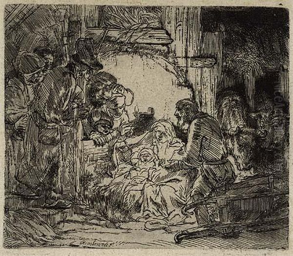 The Adoration Of The Shepherds With The Lamp Oil Painting by Rembrandt Van Rijn