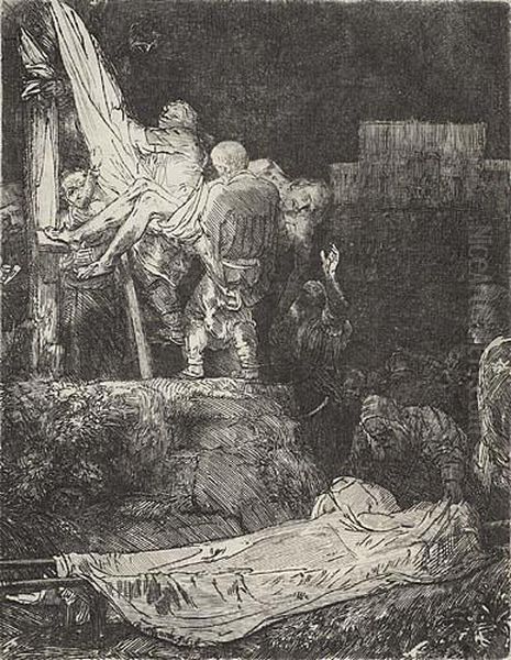 The Descent From The Cross: By Torchlight Oil Painting by Rembrandt Van Rijn