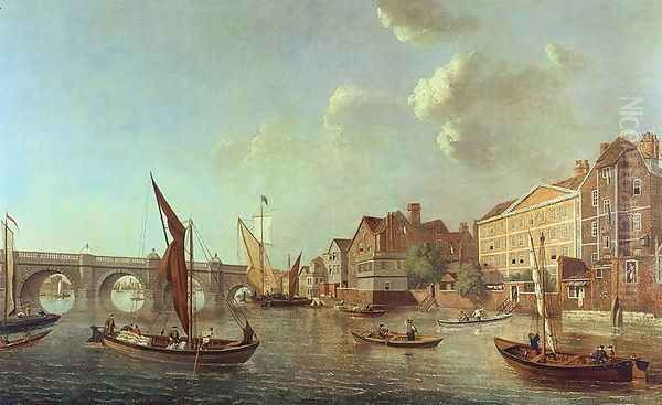 Westminster Bridge looking up the River, c.1749 Oil Painting by Samuel Scott