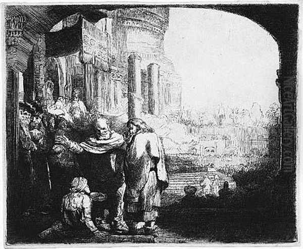 Peter And John Healing The Cripple At The Gate Of The Temple Oil Painting by Rembrandt Van Rijn