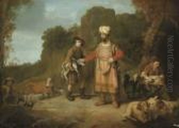 Judah And Hira The Adullamite Oil Painting by Rembrandt Van Rijn