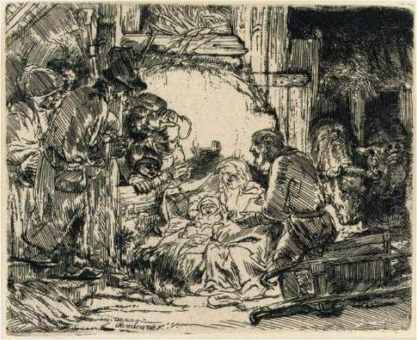 The Adoration Of The Shepherds 
With The Lamp (bartsch, Hollstein 45; Hind 273; Bbjorklund-barnard 54-1) Oil Painting by Rembrandt Van Rijn