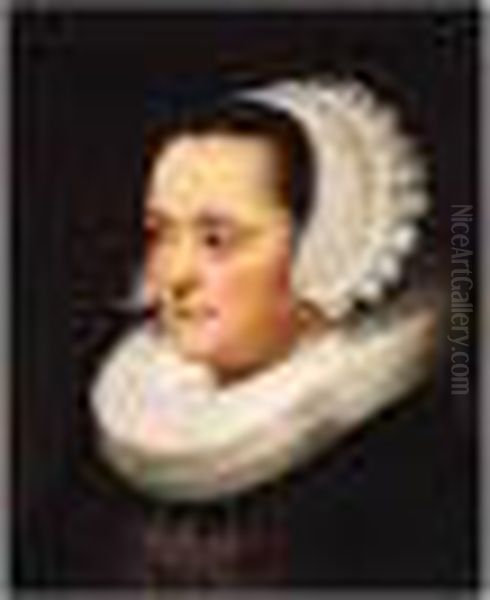 Portrait Of A Lady, Head And Shoulders, Wearing Black With A White Head-dress And Ruff Oil Painting by Rembrandt Van Rijn