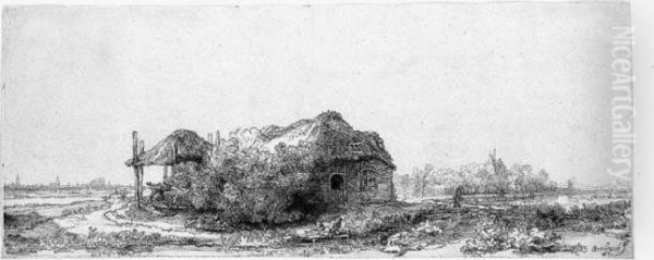 Landscape With A Cottage And Haybarn: Oblong (b., Holl.225; H.177; Bb.41-a) Oil Painting by Rembrandt Van Rijn