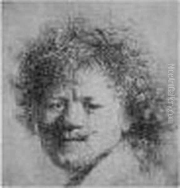 Self Portrait With Long Bushy Hair: Bust Only (b., Holl.8; H.5; Bb.31-9) Oil Painting by Rembrandt Van Rijn