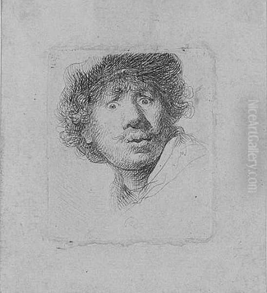 Self Portrait In A Cap, 
Open-mouthed (bartsch, Holl.320; Hind 32; Bjorklund & Barnard 30-0) Oil Painting by Rembrandt Van Rijn