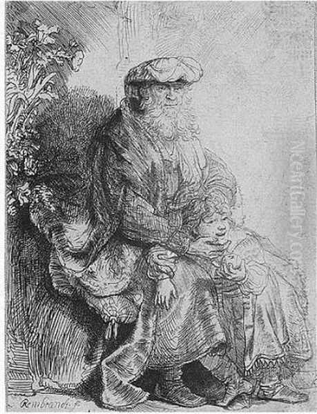 Abraham Caressing Isaac (b., Holl.33; H.148; Bb.37-2) Oil Painting by Rembrandt Van Rijn