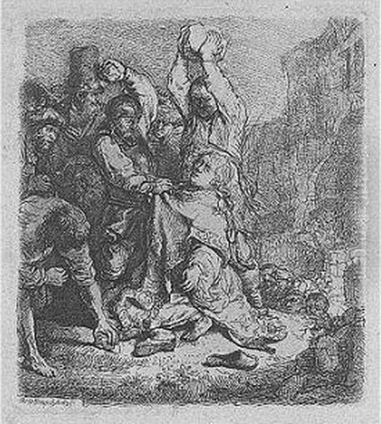 The Stoning Of St Stephen (b., Holl.97; H.125; Bb.35-a) Oil Painting by Rembrandt Van Rijn