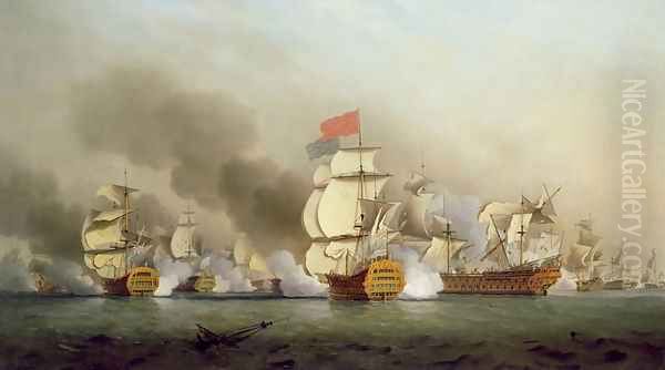 Vice Admiral Sir George Ansons 1697-1762 Victory off Cape Finisterre, 1749 Oil Painting by Samuel Scott