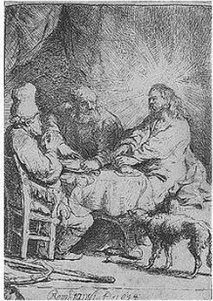 Christ At Emmaus: The Smaller Plate (b., Holl.88; H.121; Bb.34-k) Oil Painting by Rembrandt Van Rijn