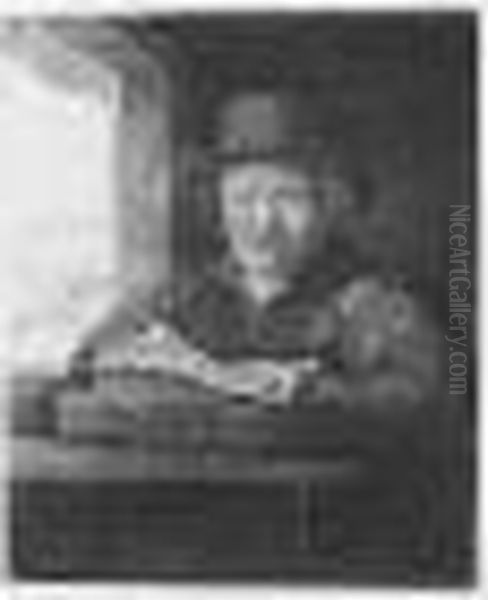 Self Portrait Drawing At A Window (b., Holl.22; H.229; Bb.48-a) Oil Painting by Rembrandt Van Rijn