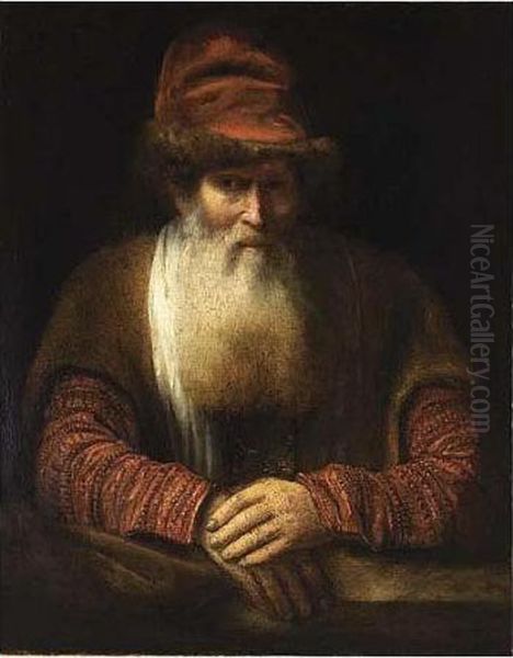 A Bearded Old Man Wearing A Fur-lined Hat Oil Painting by Rembrandt Van Rijn