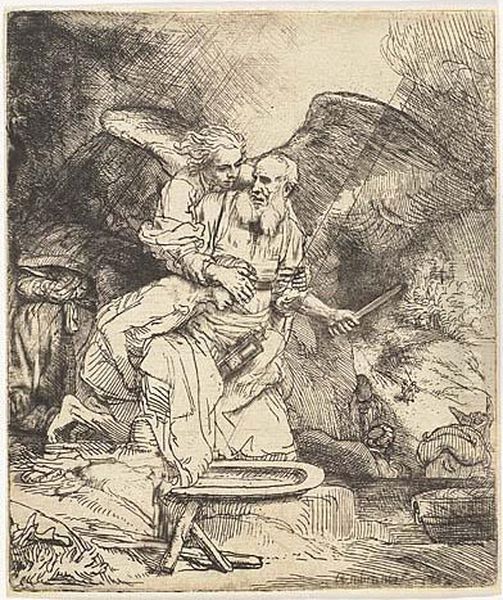 Abraham's Sacrifice<</b> Oil Painting by Rembrandt Van Rijn