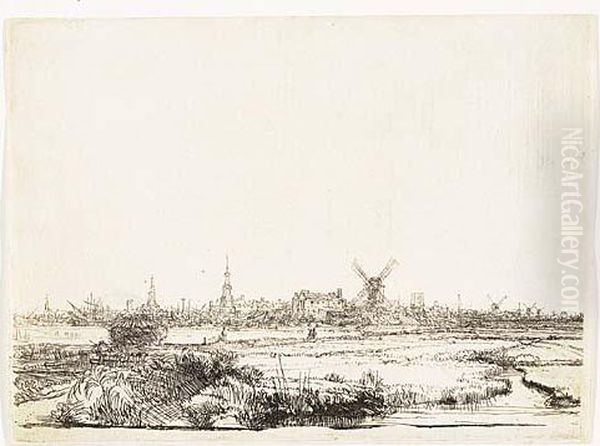 View Of Amsterdam From The North West<</b> Oil Painting by Rembrandt Van Rijn