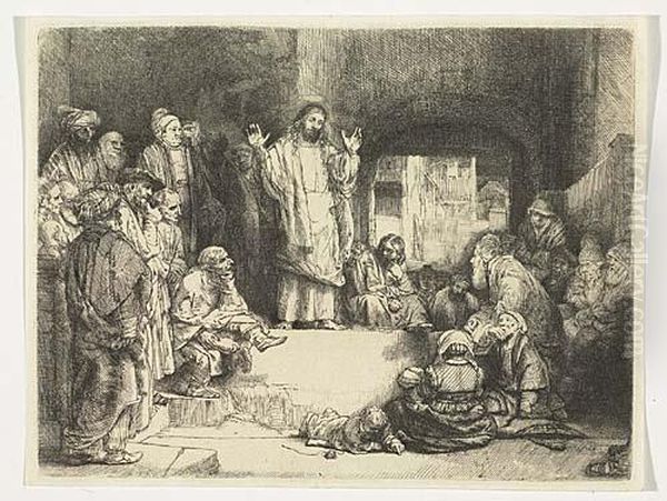 Christ Peaching (la Petite Tombe)<</b> Oil Painting by Rembrandt Van Rijn