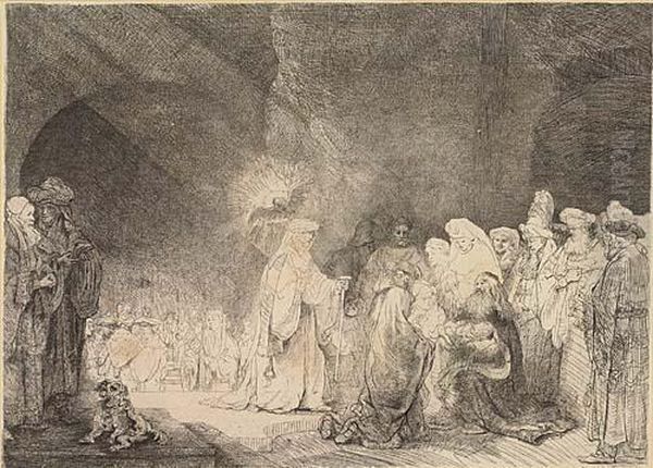 The Presentation In The Temple: Oblong Print<</b> Oil Painting by Rembrandt Van Rijn