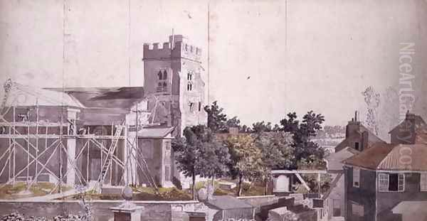 Twickenham Church under Scaffolding Oil Painting by Samuel Scott