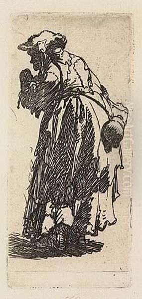 Old Beggar Woman With A Gourd<</b> Oil Painting by Rembrandt Van Rijn