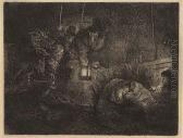 The Adoration Of The Shepherds: Night Piece<</b> Oil Painting by Rembrandt Van Rijn