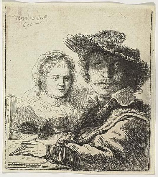 Self-portrait With Saskia<</b> Oil Painting by Rembrandt Van Rijn