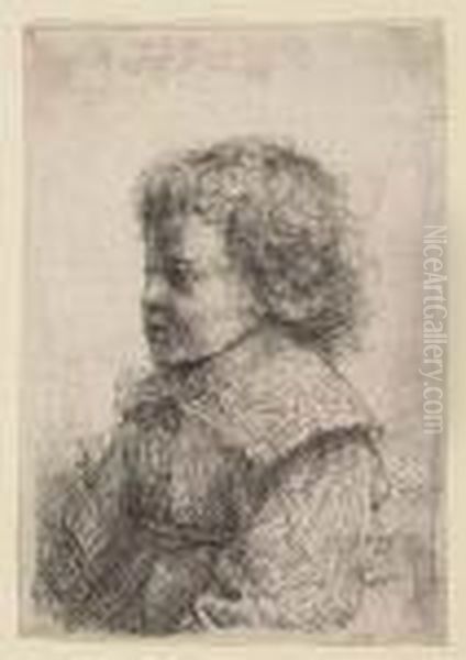 Portrait Of A Boy, In Profile<</b> Oil Painting by Rembrandt Van Rijn