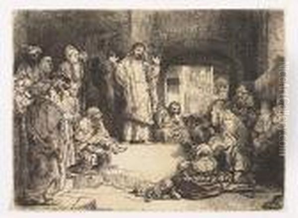 Christ Preaching (la Petite Tombe).<</b> Oil Painting by Rembrandt Van Rijn