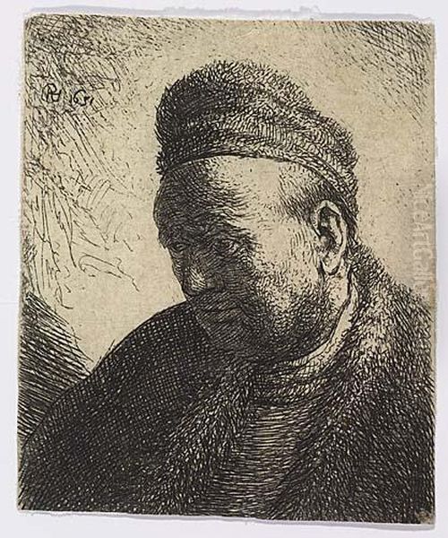 Beardless Man In A Fur Cloak And Cap: Bust<</b> Oil Painting by Rembrandt Van Rijn