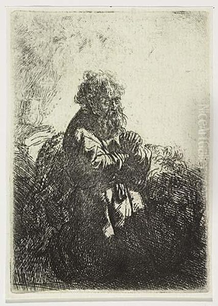 St. Jerome In Prayer, Looking Down<</b> Oil Painting by Rembrandt Van Rijn