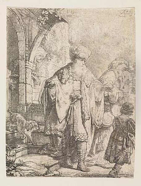 Abraham Casting Out Hagar And Ishmael<</b> Oil Painting by Rembrandt Van Rijn