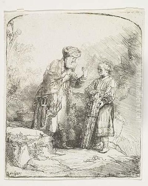 Abraham And Isaac<</b> Oil Painting by Rembrandt Van Rijn