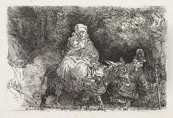 The Flight Into Egypt: Crossing A Brook<</b> Oil Painting by Rembrandt Van Rijn