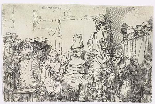 Christ Seated Disputing With The Doctors<</b> Oil Painting by Rembrandt Van Rijn