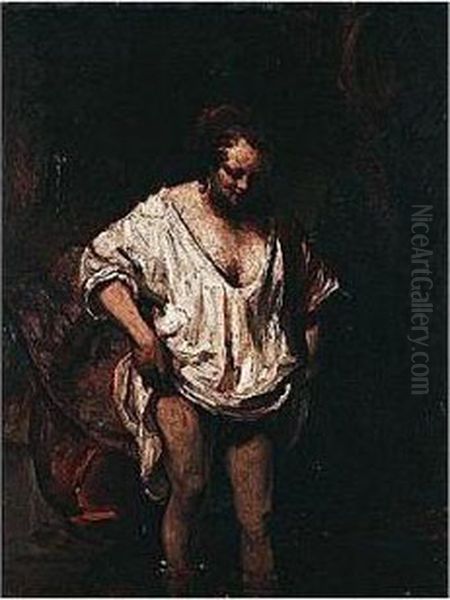 A Woman Bathing In A Stream Oil Painting by Rembrandt Van Rijn