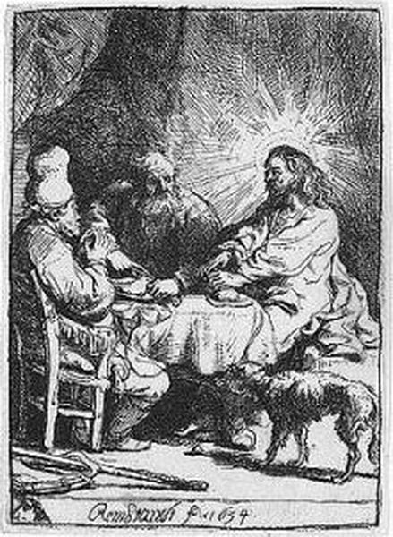 Christ At Emmaus: The Smaller Plate (b., Holl.88; H.121; Bb.34-k) Oil Painting by Rembrandt Van Rijn