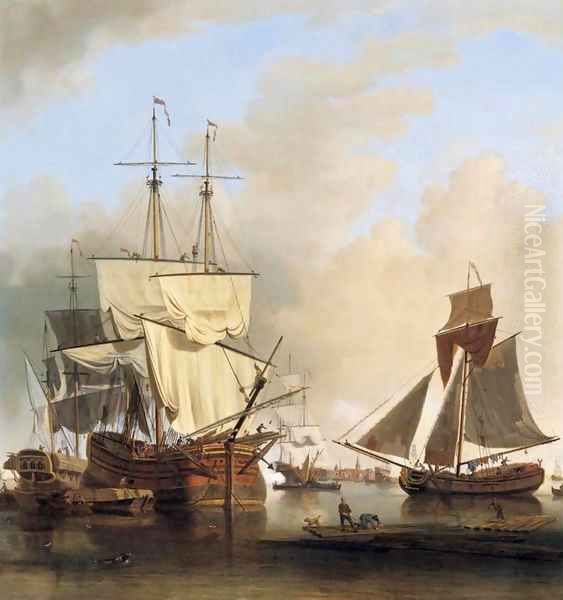 Shipping on the Thames off Rotherhithe Oil Painting by Samuel Scott