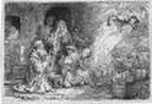 The Angel Departing From The Family Of Tobias (b., Holl.43; H.185; Bb.41-g) Oil Painting by Rembrandt Van Rijn