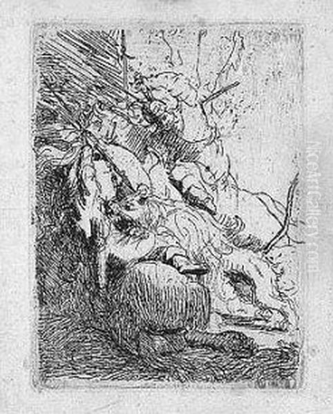 The Small Lion Hunt (with One Lion) (b., Holl.116; H.6; Bb.29-3) Oil Painting by Rembrandt Van Rijn