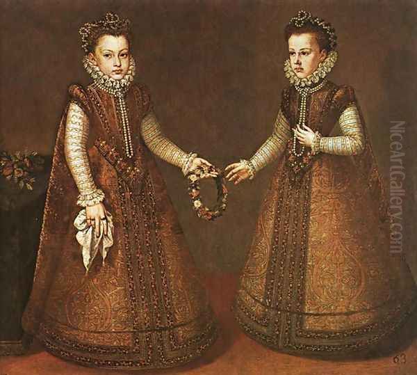 Infantas Isabel Clara Eugenia and Catalina Micaela c. 1571 Oil Painting by Alonso Sanchez Coello