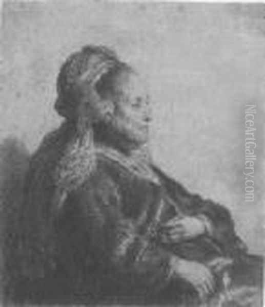 The Artist's Mother Seated, In An Oriental Headdress Oil Painting by Rembrandt Van Rijn