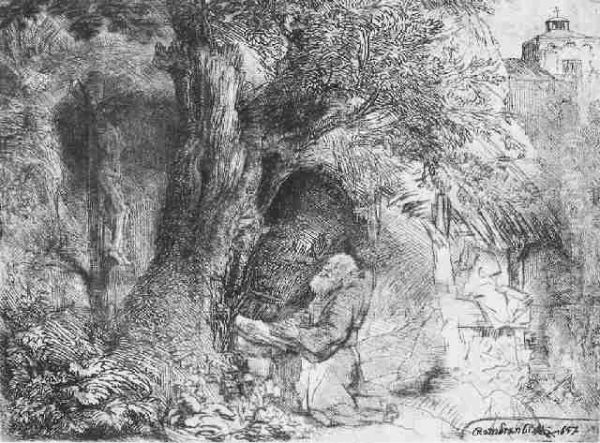 St. Francis Beneath A Tree, Praying (b., Holl.107; H.292; Bb.57-a) Oil Painting by Rembrandt Van Rijn