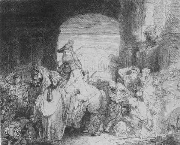 The Triumph Of Mordecai (b., Holl.40; H.172; Bb.41-1) Oil Painting by Rembrandt Van Rijn