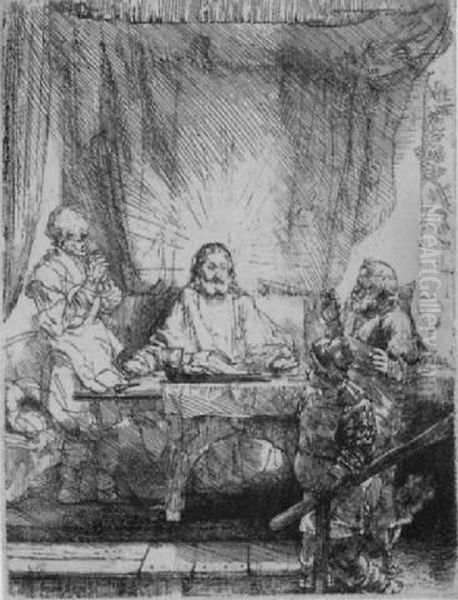 Christ At Emmaus: The Larger Plate (b., Holl. 87; H.282; Bb.54-h) Oil Painting by Rembrandt Van Rijn