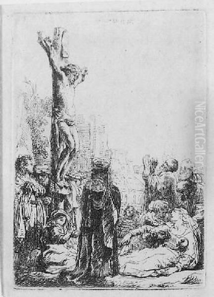 The Crucifixion: Small Plate (b., Holl. 80; H. 123; Bb.35-1) Oil Painting by Rembrandt Van Rijn