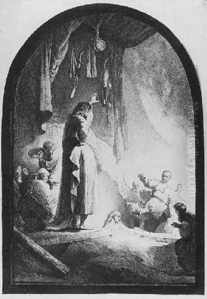 The Rising Of Lazarus: The Larger Plate (b., Holl. 73; Hind 96; Biorklund-barnard 32-4) Oil Painting by Rembrandt Van Rijn