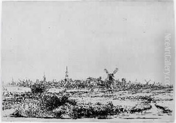 Petite Vue D'amsterdam. Vers 1640. Oil Painting by Rembrandt Van Rijn